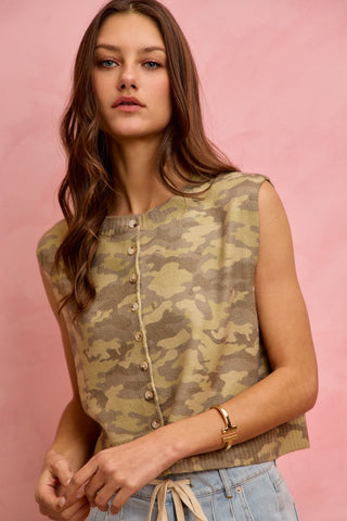 Camo Button Down Sweater Vest