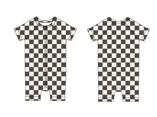 Checkerboard | Bamboo Baby Zipper Shortie Romper