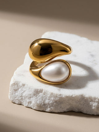 Echo – Gold Faux Pearl Adjustable Statement Ring