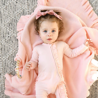 Gigi and Max - Light Pink RUFFLE ZIP Bamboo Keepsake 2-Way Zip Baby Outfit