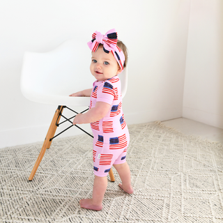 Gigi and Max - Pink Flag Shorty Zip Bamboo 4th of July Flag