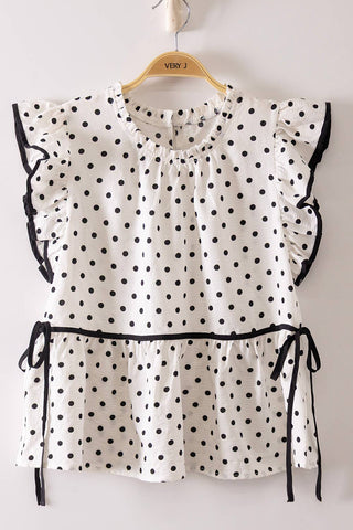 Romantic Polka Dot Ruffle Blouse