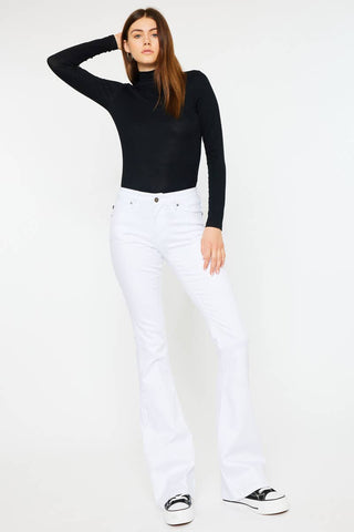 Kan Can USA-Mid Rise White Flare Jeans