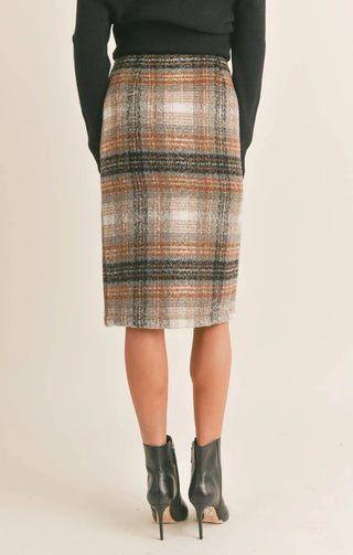 Sage The Label- Delphi Plaid Slit Midi Skirt