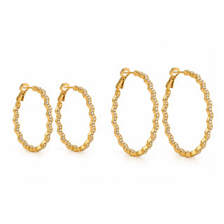 Wavy Gold Crystal Wave Hoop Earrings