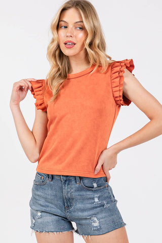 The Olivia-MINERAL WASHED RUFFLE SLEEVE TOP