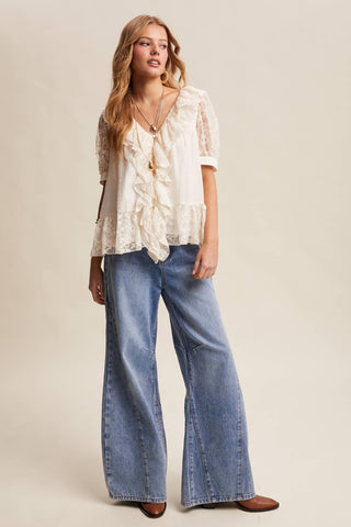 The Lace Trim Ruffle Peplum Blouse