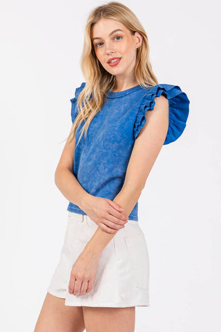 The Olivia-MINERAL WASHED RUFFLE SLEEVE TOP