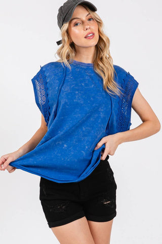 Molly -MINERAL WASHED TRIM SHORT SLEEVE TOP