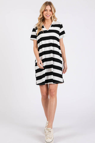 Christine Casual Black and White Striped Dress