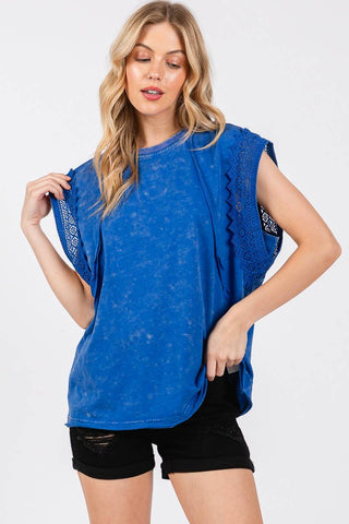 Molly -MINERAL WASHED TRIM SHORT SLEEVE TOP