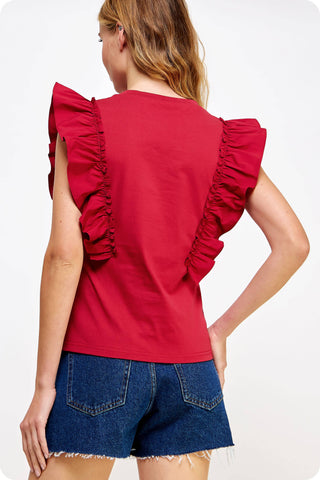 Poplin Ruffle Sleeveless Top