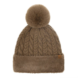 Cable Knit Fur Cuff C.C Pom Beanie