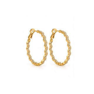 Wavy Gold Crystal Wave Hoop Earrings