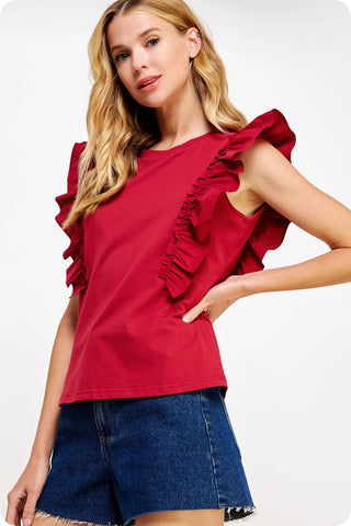 Poplin Ruffle Sleeveless Top