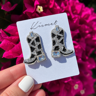 Shania Crystal Cowgirl Boot Hand Made Embellished  Beaded Stud Earrings