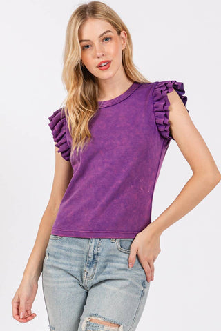 The Olivia-MINERAL WASHED RUFFLE SLEEVE TOP