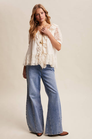 The Lace Trim Ruffle Peplum Blouse