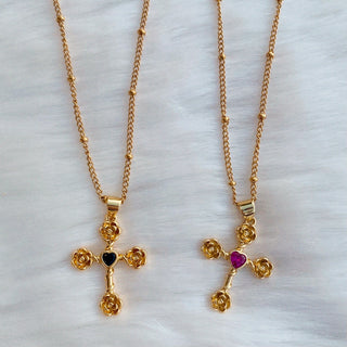 Dahlia Rose Cross Necklace