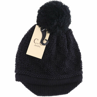 Baby Brim Beanie Hat with Pom - Newborn/Knit Hat