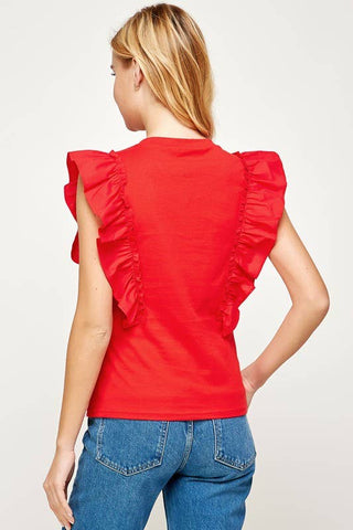 Poplin Ruffle Sleeveless Top