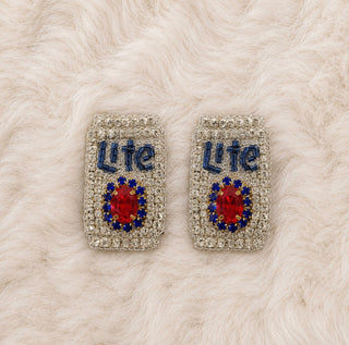 Lite Beer Hand Made Embellished Beaded Stud Earrings
