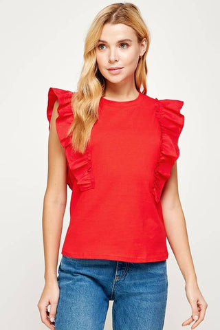 Poplin Ruffle Sleeveless Top