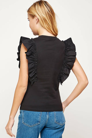 Poplin Ruffle Sleeveless Top