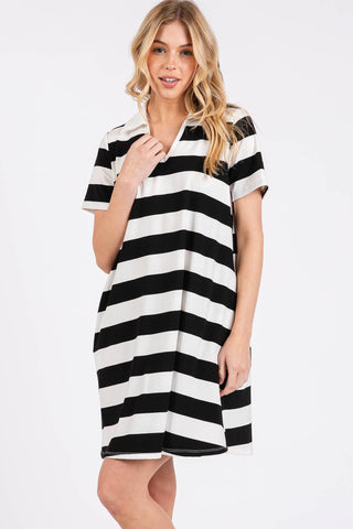 Christine Casual Black and White Striped Dress