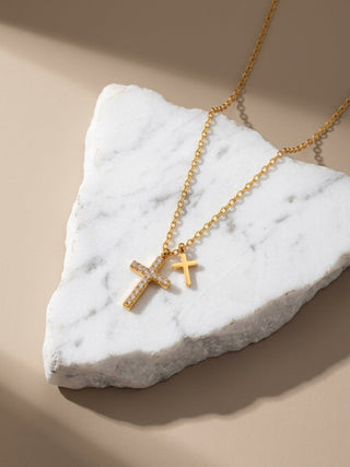 Angelic Dainty Double Charm Cross Necklace