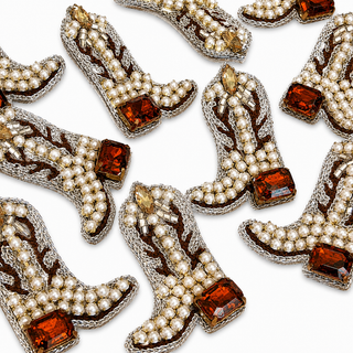 Lainey Pearl Cowgirl Boot Hand Made Embellished Beaded Stud Earrings
