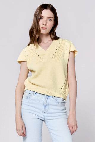 Una V-Neck Sleeveless Sweater- Pale Banana
