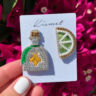 Tequila and Lime Hand Made Embellished Beaded Stud Earrings
