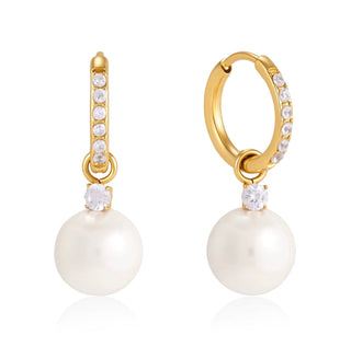 Pavetta Pearl Drop Crystal Huggie Hoop Earrings