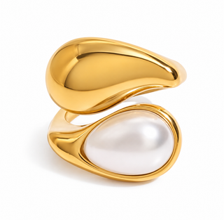 Echo – Gold Faux Pearl Adjustable Statement Ring