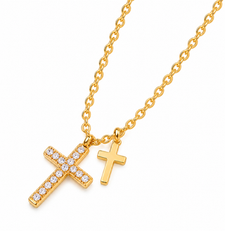 Angelic Dainty Double Charm Cross Necklace
