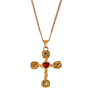 Dahlia Multi Color Rose Cross Necklace