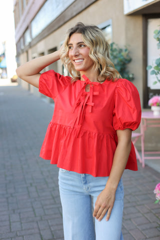 Aldi Peplum Bow Top- Red