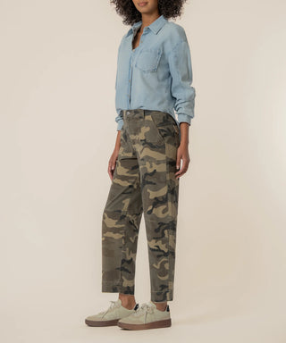 Kut from the Kloth-Ashton High Rise Wide Leg Barrel, Exclusive in Olive