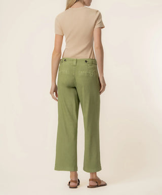 Kut From The Kloth-Kate Linen High Rise Crop Wide Leg in Celery