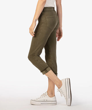 Amy Crop Straight Leg Roll Up Fray Hem- Tree