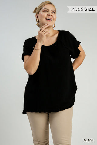 Short Ruffle Sleeve Round Neck Top with Animal Print Scoop Back