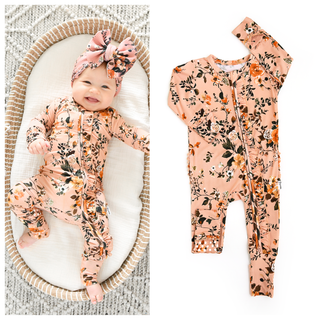 Gigi and Max - Flora Light Pink RUFFLE ZIP Floral Bamboo 1PC 2 Way Zipper