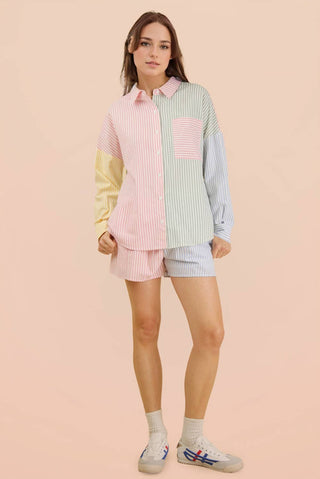 Stripe Color Block Shirt Top