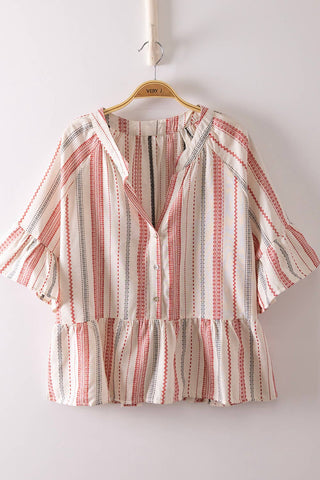 Striped Half Bell Sleeve Blouse Top
