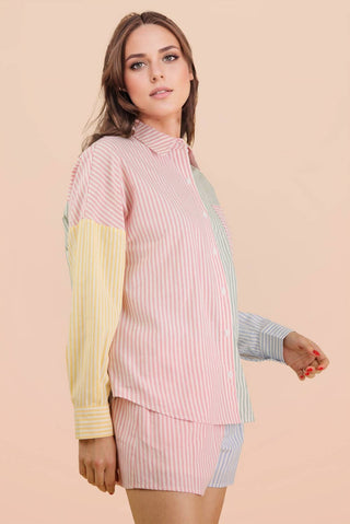 Stripe Color Block Shirt Top