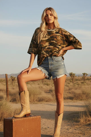 The Relaxed Camo Stitch Detail Top