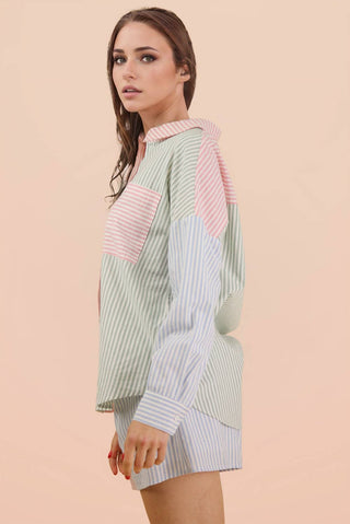 Stripe Color Block Shirt Top