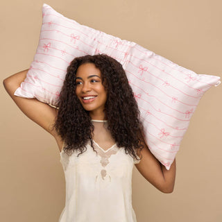 KITSCH - Satin Pillowcase in Striped Bows - King