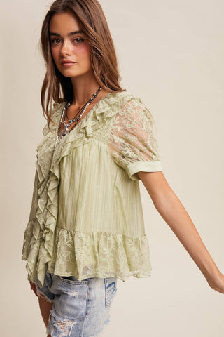 The Lace Trim Ruffle Peplum Blouse